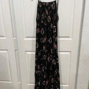 Free People Intimately Maxi Dress Smocked Floral Print Black Bohemian Sleeveless